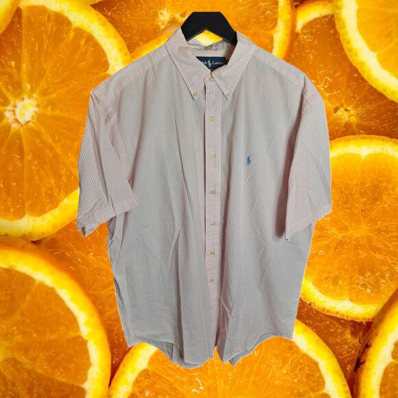 Ralph Lauren Men's Classic Fit Stripe Half Sleeve Poplin Button-Up Shirt Size XL - Picture 2 of 5